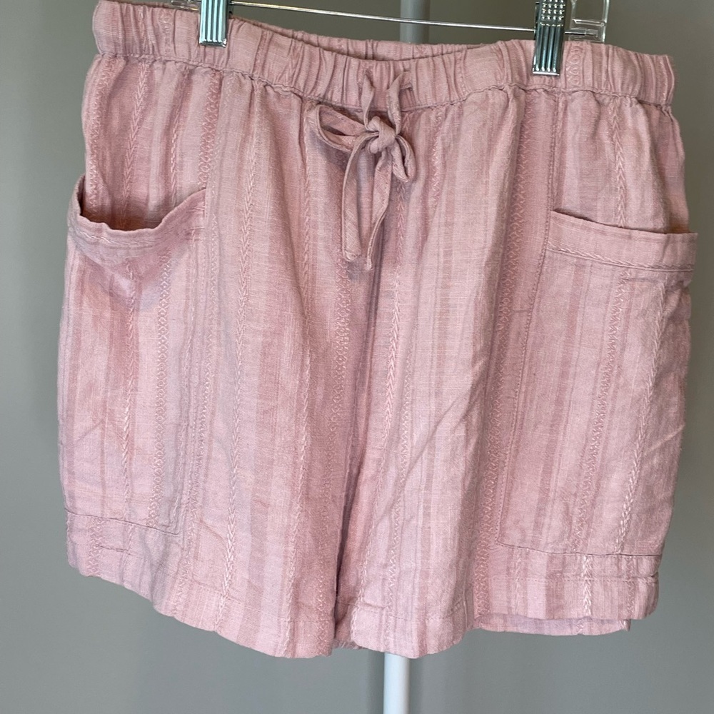 Splendid Dusty Pink Linen-Blend High Waist Drawstring Shorts